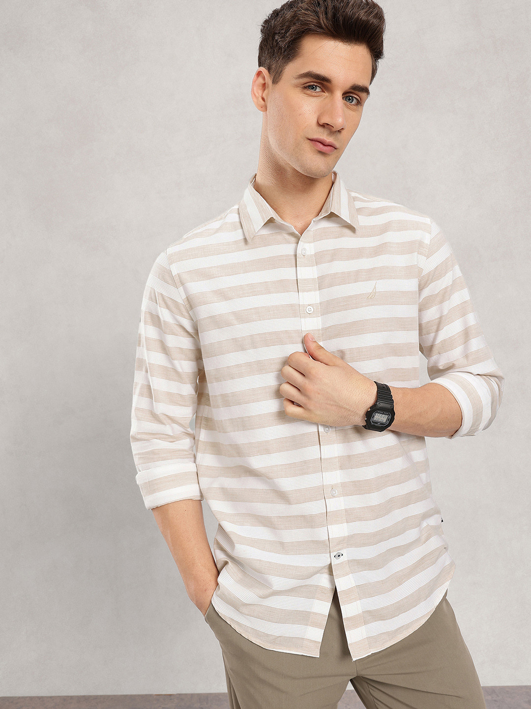 Nautica Classic Fit Horizontal Stripes Casual Shirt