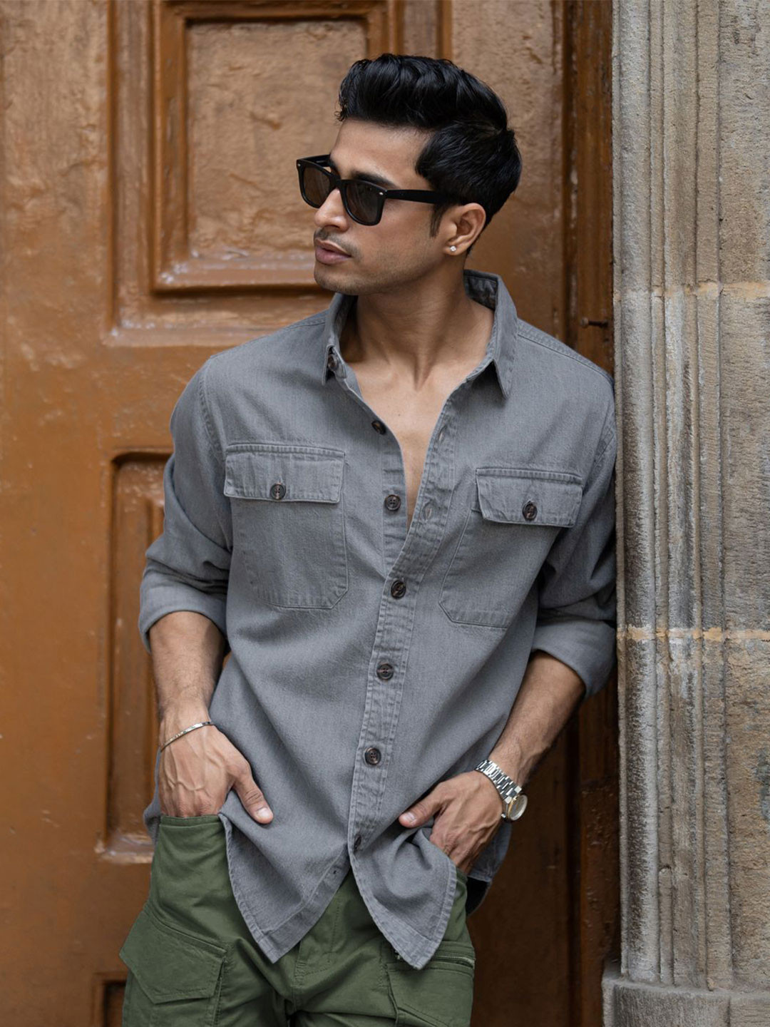 Powerlook Mid Washed Cotton Long Sleeves Shirt