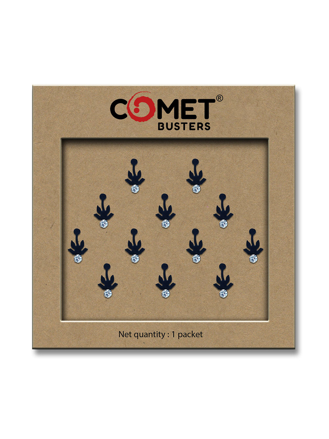 Comet Busters Designer Handcrafted Bindi With Crystals - Black