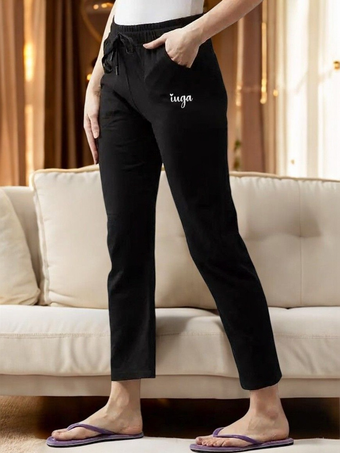 Arbiter Collection Women Mid-Rise Slim-Fit Straight-Leg Lounge Pant with Elastic Waistband