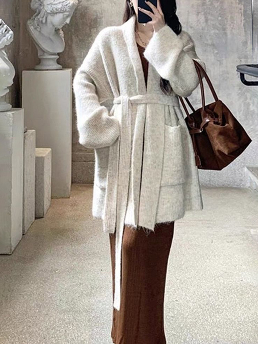 LULU & SKY Shawl Collar Neck Open Front Cardigan