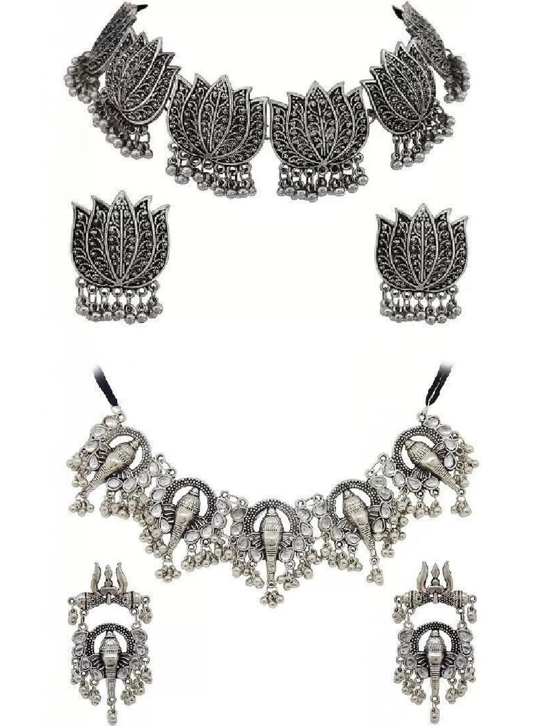 SNH EXPORT Set Of 2 Lotus Designed Kundan Beaded Necklace And Earrings