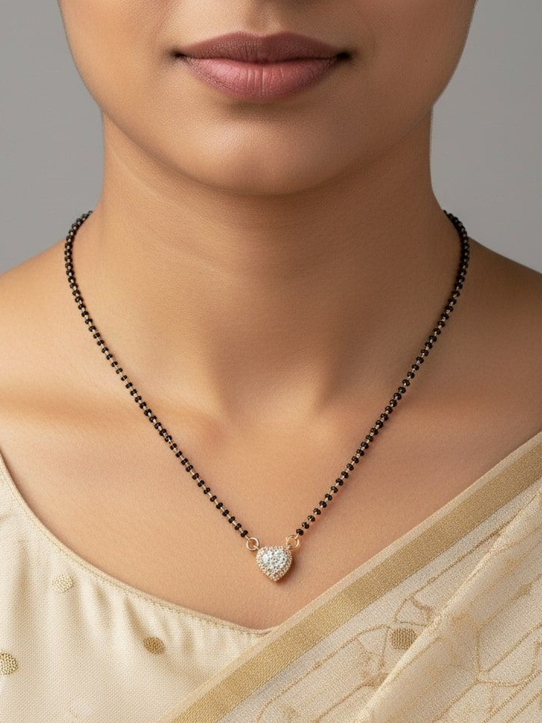 Opal Touch Gold-Plated Cubic Zirconia-Studded & Beaded Auric Embrace Mangalsutra