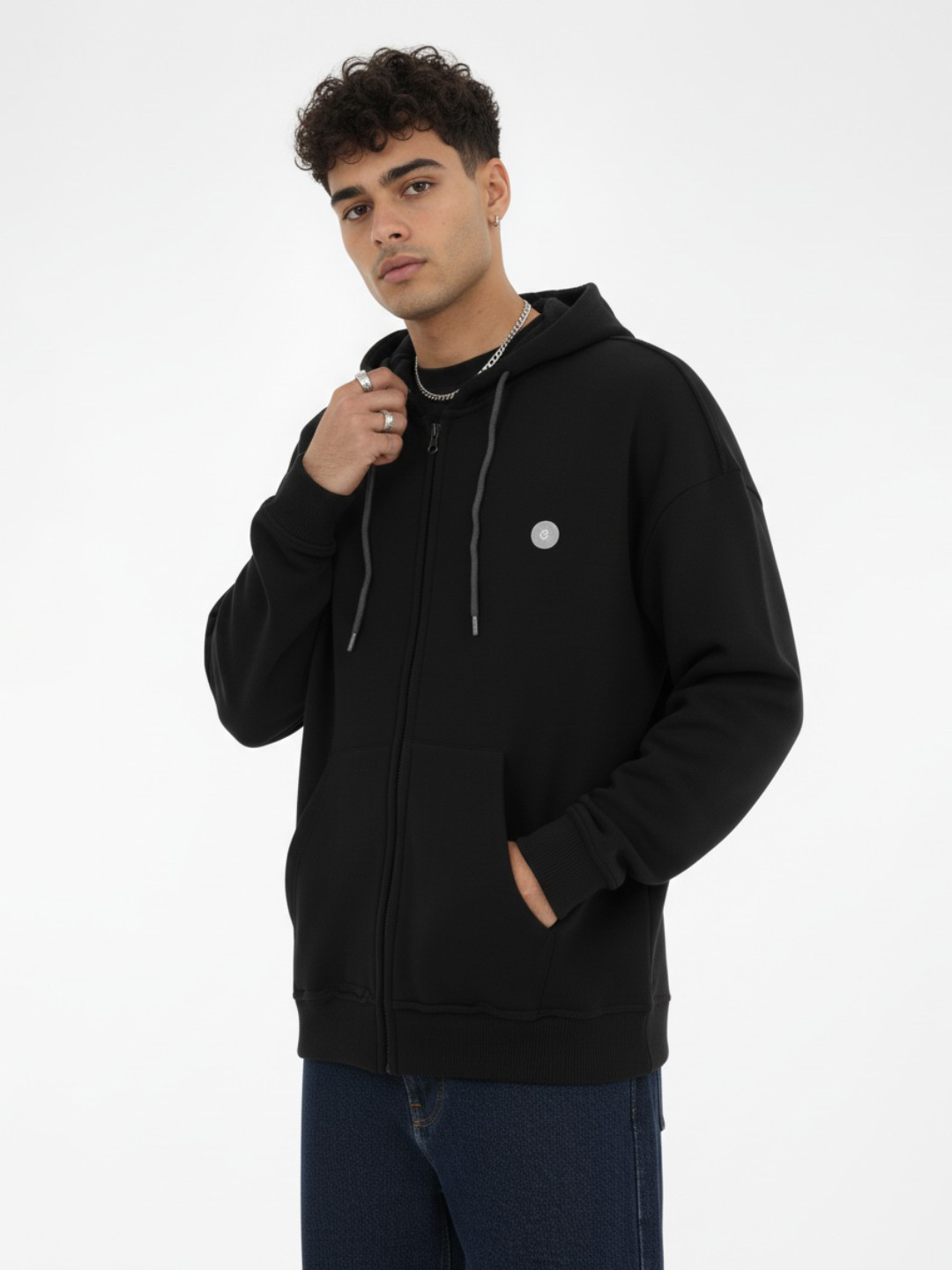 glitchez Dual Zipper Hooded Oversized Sweatshirt
