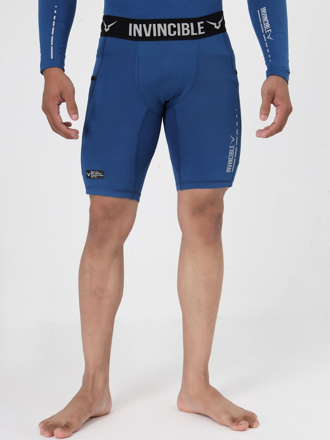 Invincible Men Typography Printed Skinny Fit Training or Gym Sports Shorts with Antimicrobial Technology