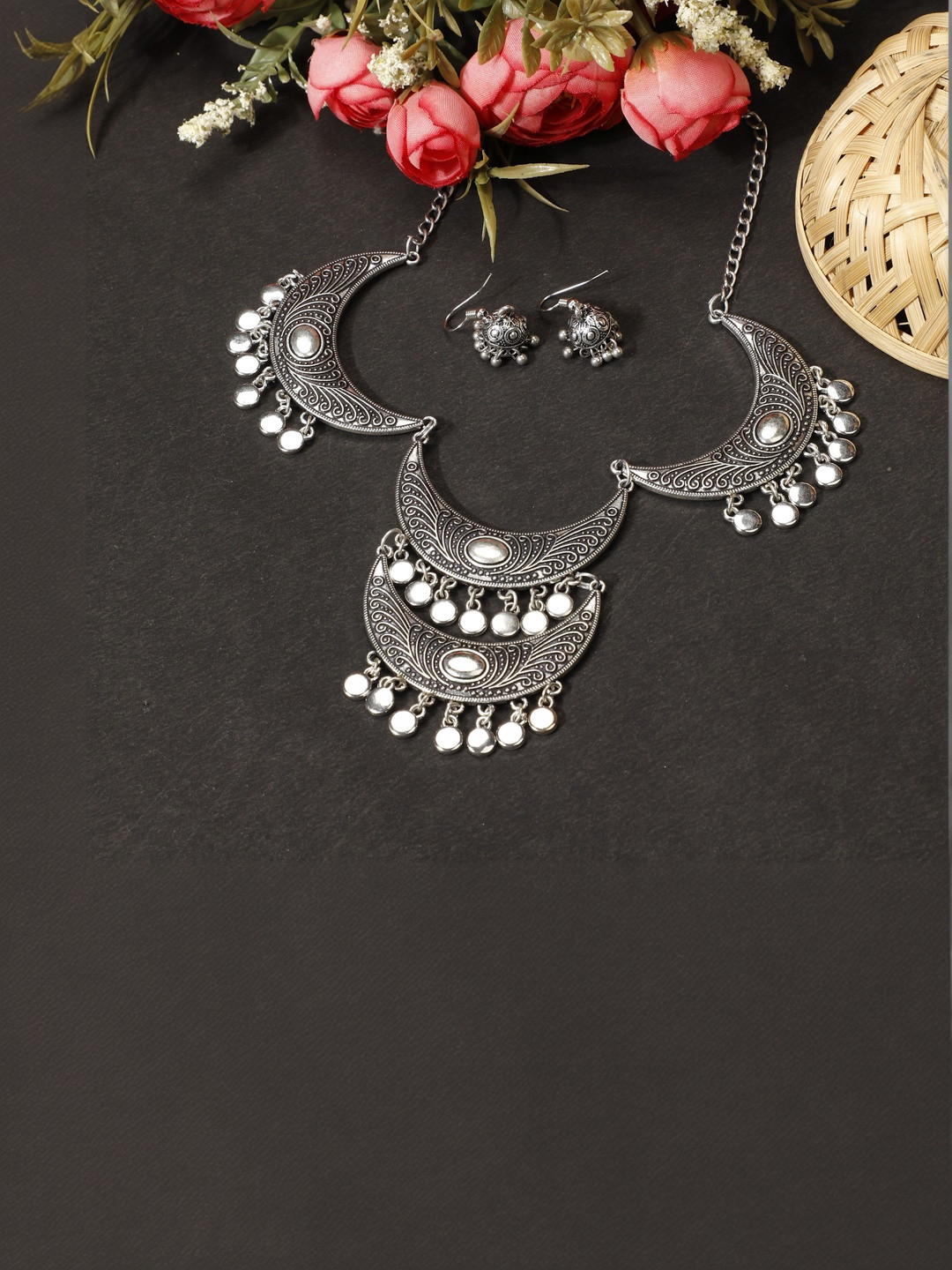 N S G Silver-Plated Mirror-Work Jewellery Set
