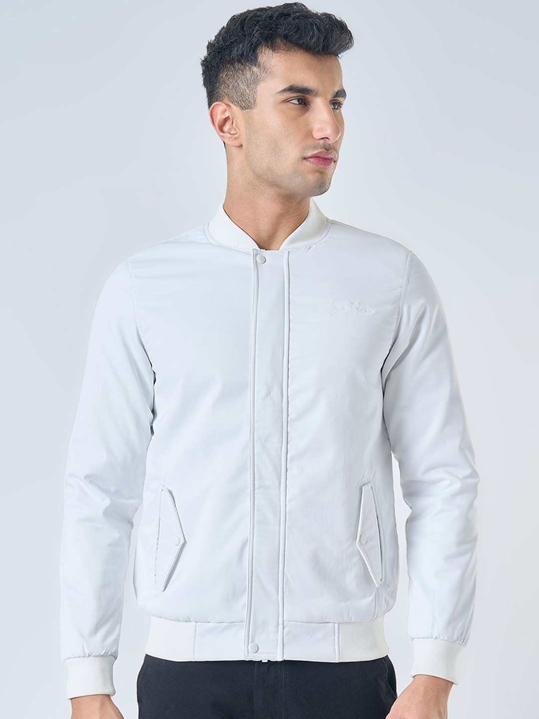 7 Alt by Pantaloons Men Crop Bomber with Embroidered Jacket