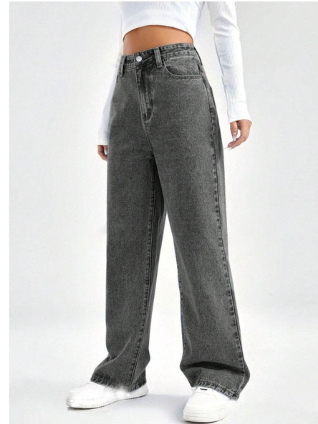Veltick Women Straight Fit High-Rise Medium Grey Denim Jeans