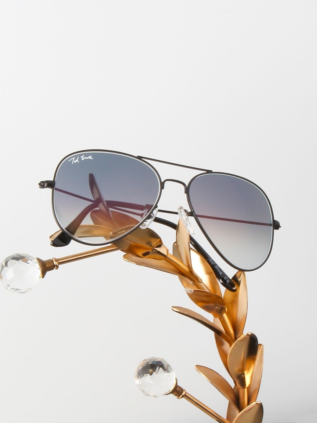 Ted Smith Unisex Aviator Black & Blue Graded UV Protected Sunglasses With Glass Lenses