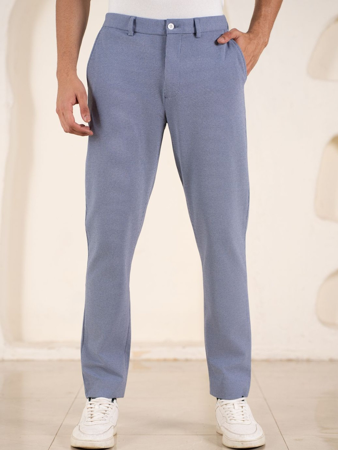 The Pant Project Power Stretch Men Smart Slim Fit Houndstooth Textured Non Iron Trousers