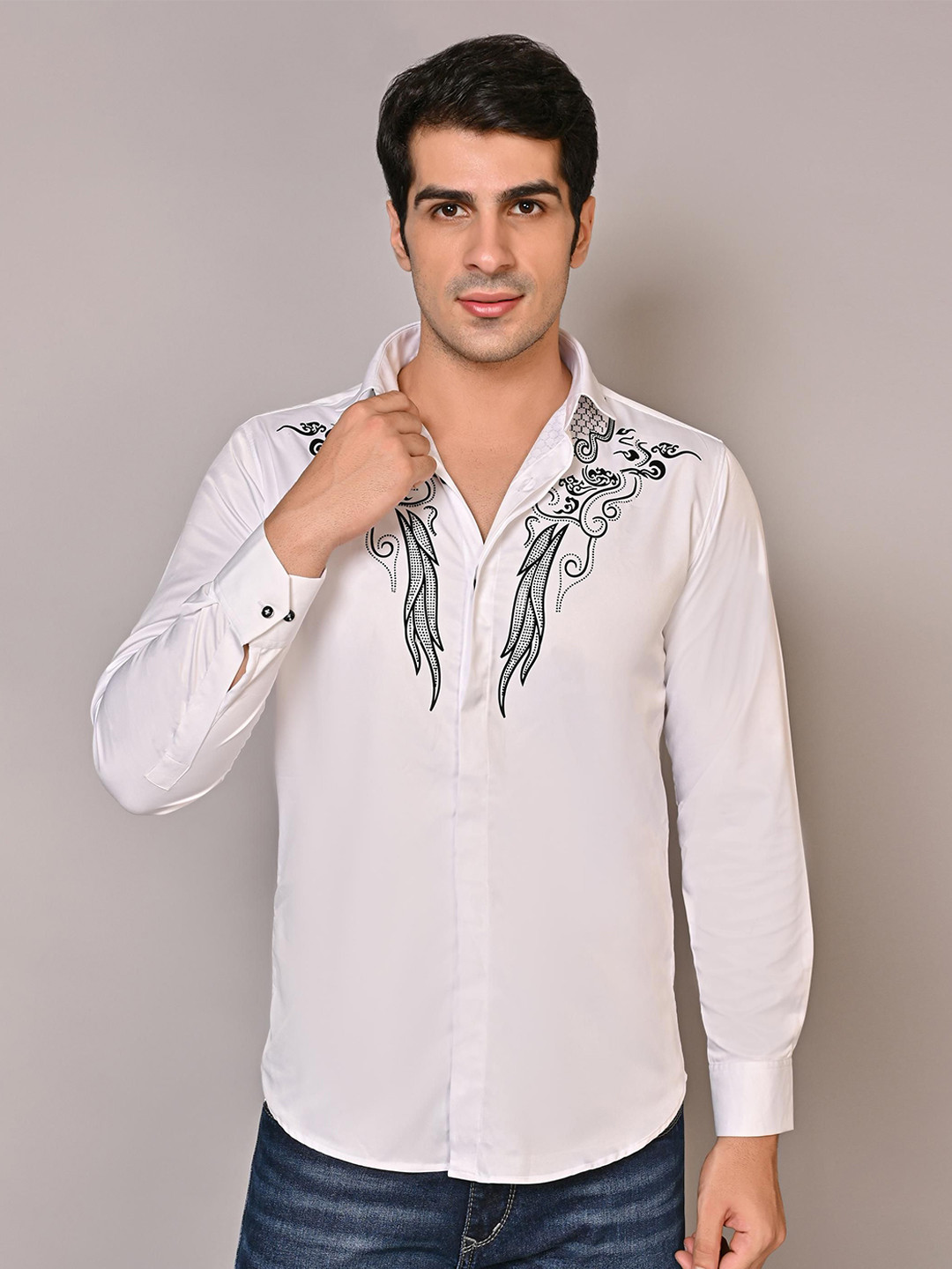 WHITE APPLE JNS Men Slim Fit Printed Casual Shirt