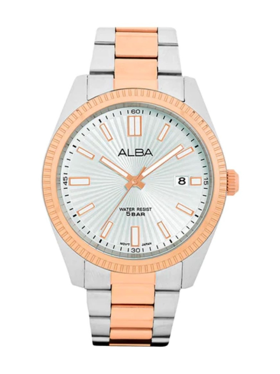 Alba Men Dial & Stainless Steel Bracelet Style Straps Analogue Date Aperture Watch AS9S62X1