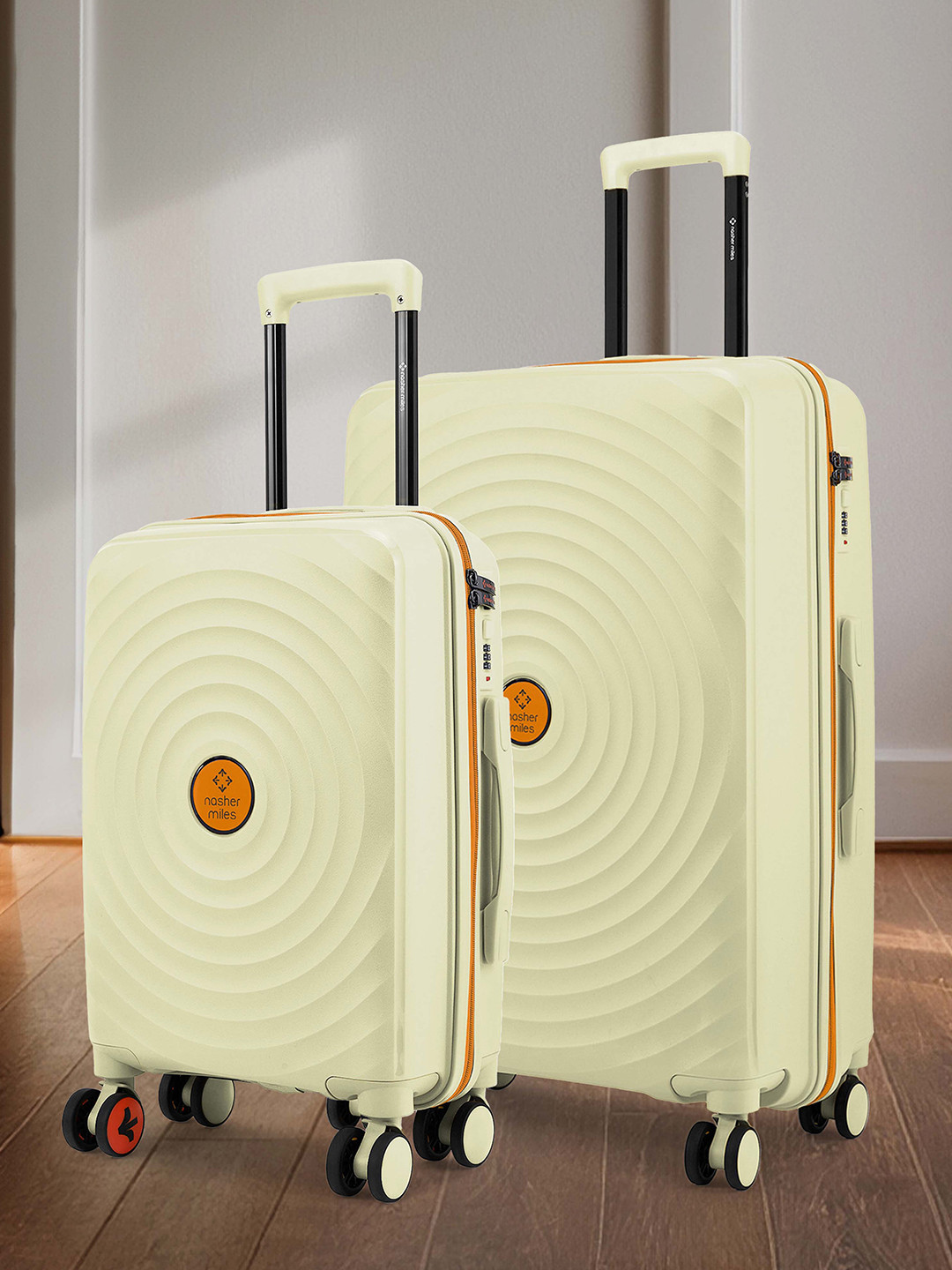 Nasher Miles Goa Hard-Sided Polypropylene Set of 2 S/M Cream Trolley Bags (55-65 cm)