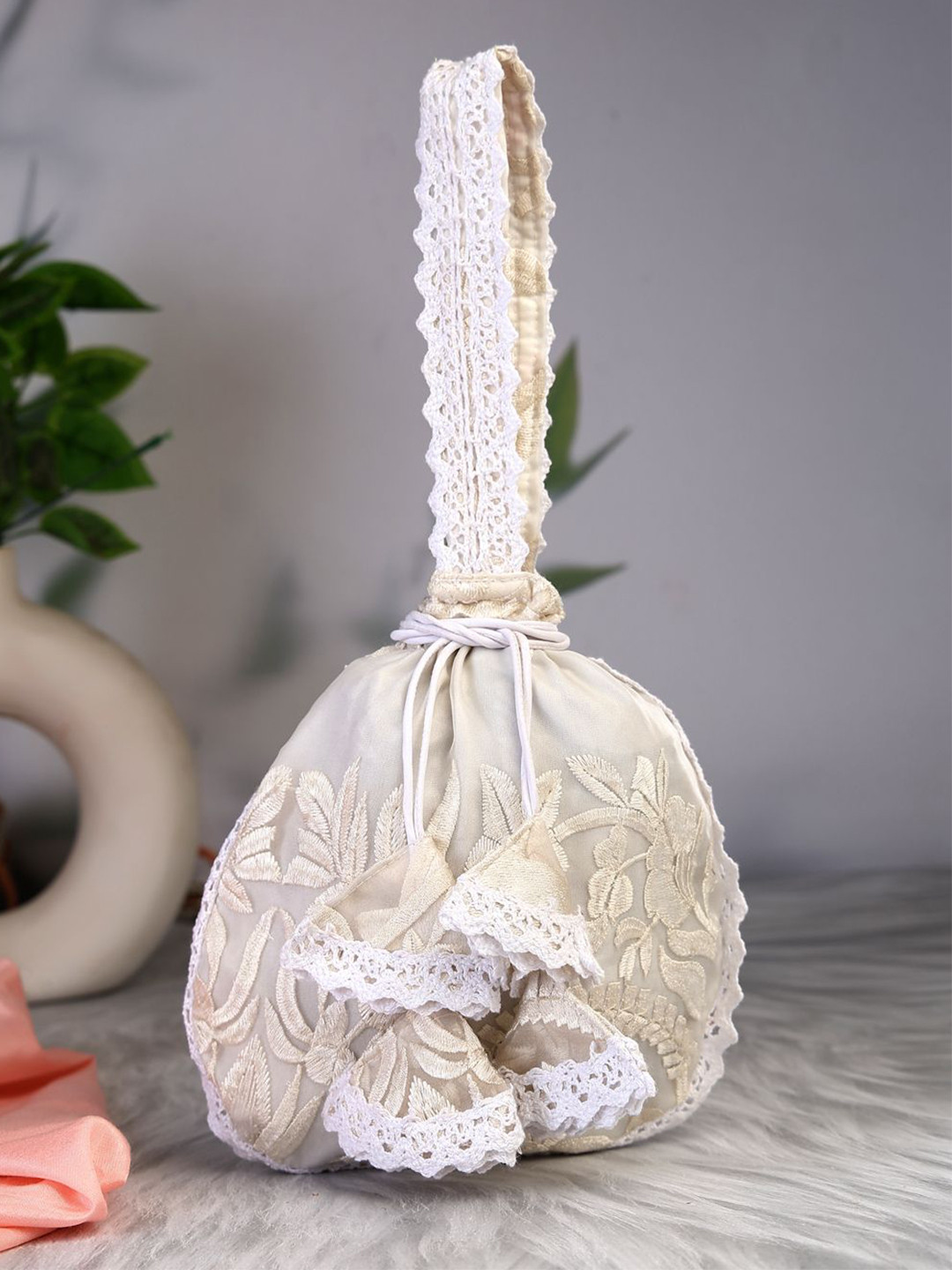 Dhrohar Floral Lace Embroidered Potli Clutch