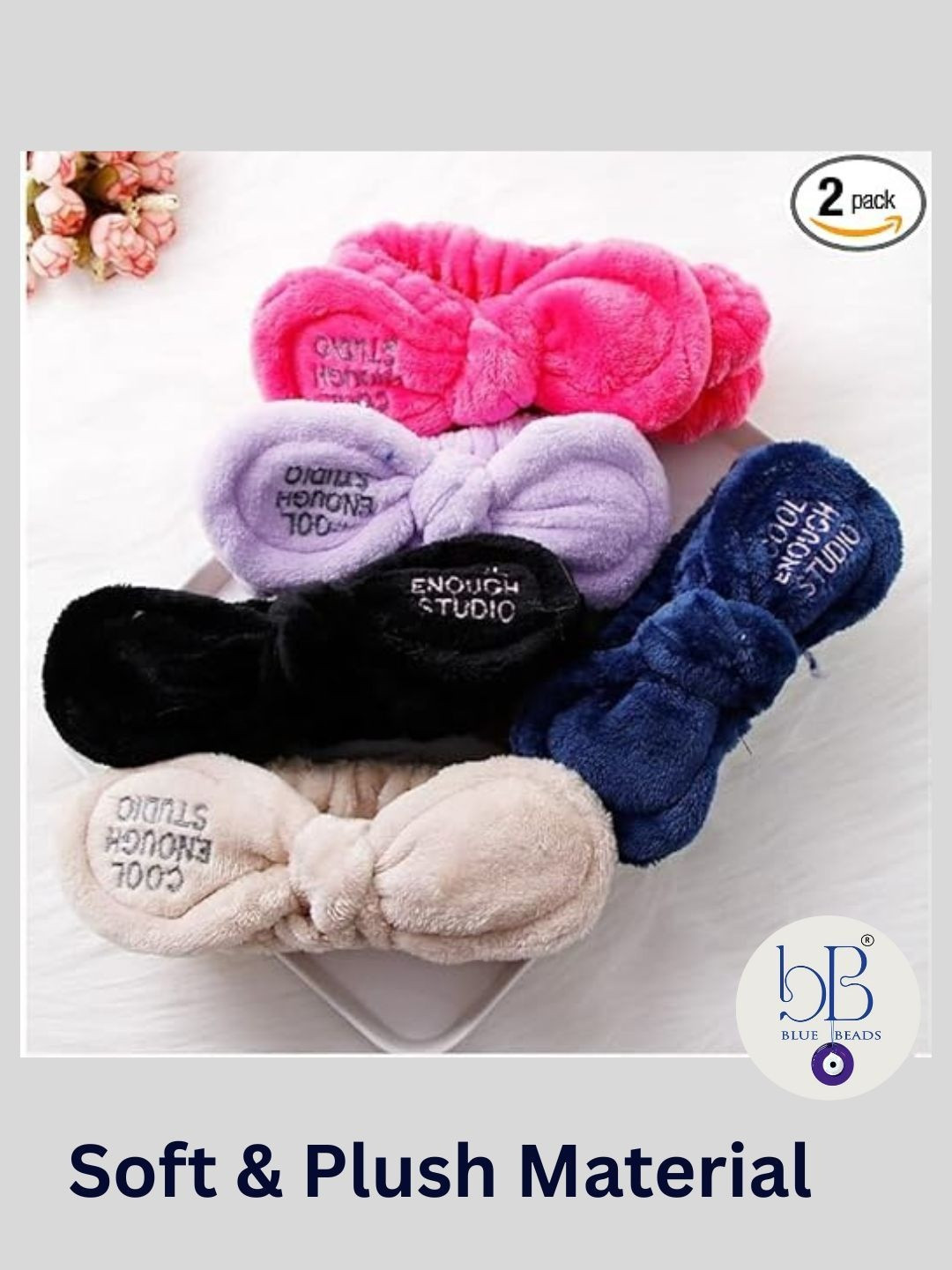 BLUE BEADS Women Set Of 2 Bow Hair Band Head Wraps