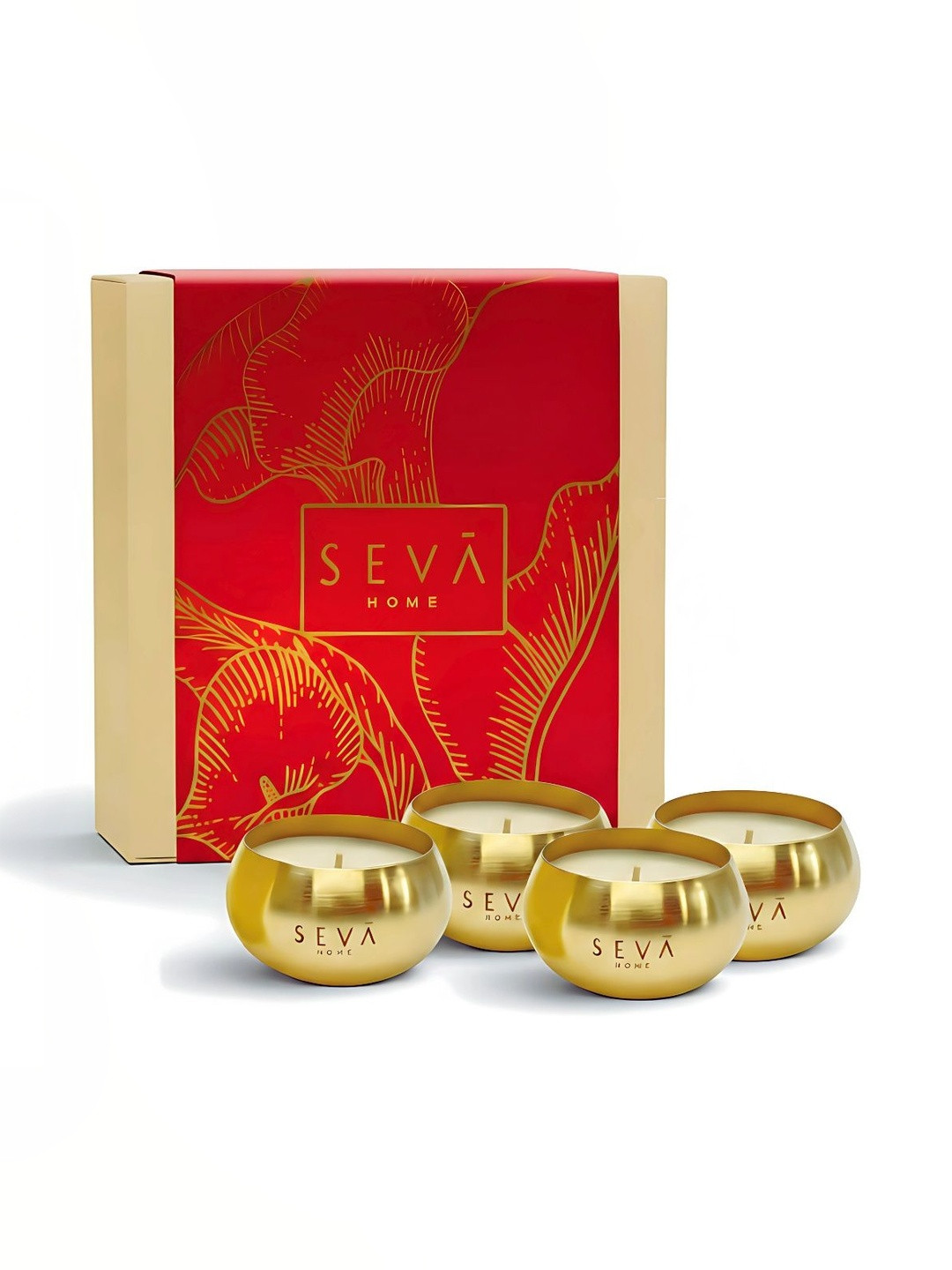 Seva Home Red & Beige 4 Pieces Keepsake Heirloom Scented Candles