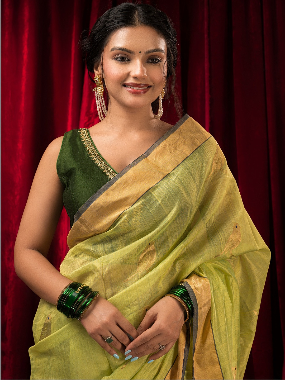 Begum Beliya Birds Woven Design Zari Chanderi Saree & Unstitched Blouse Piece