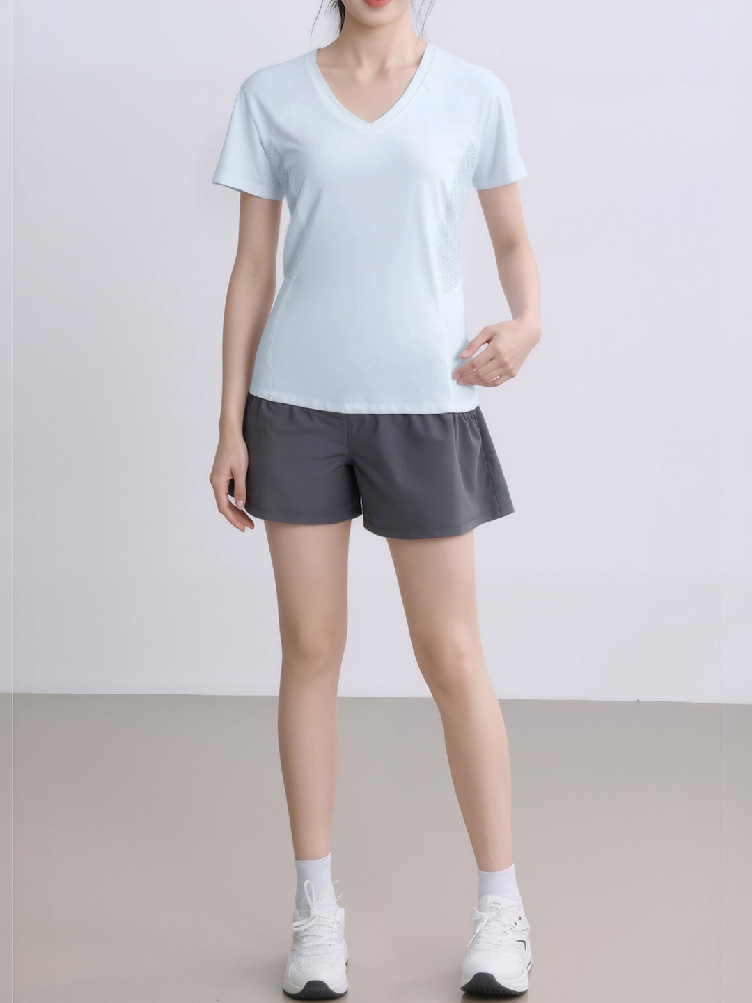 LULU & SKY White V-neck Mesh-back Sports Tee