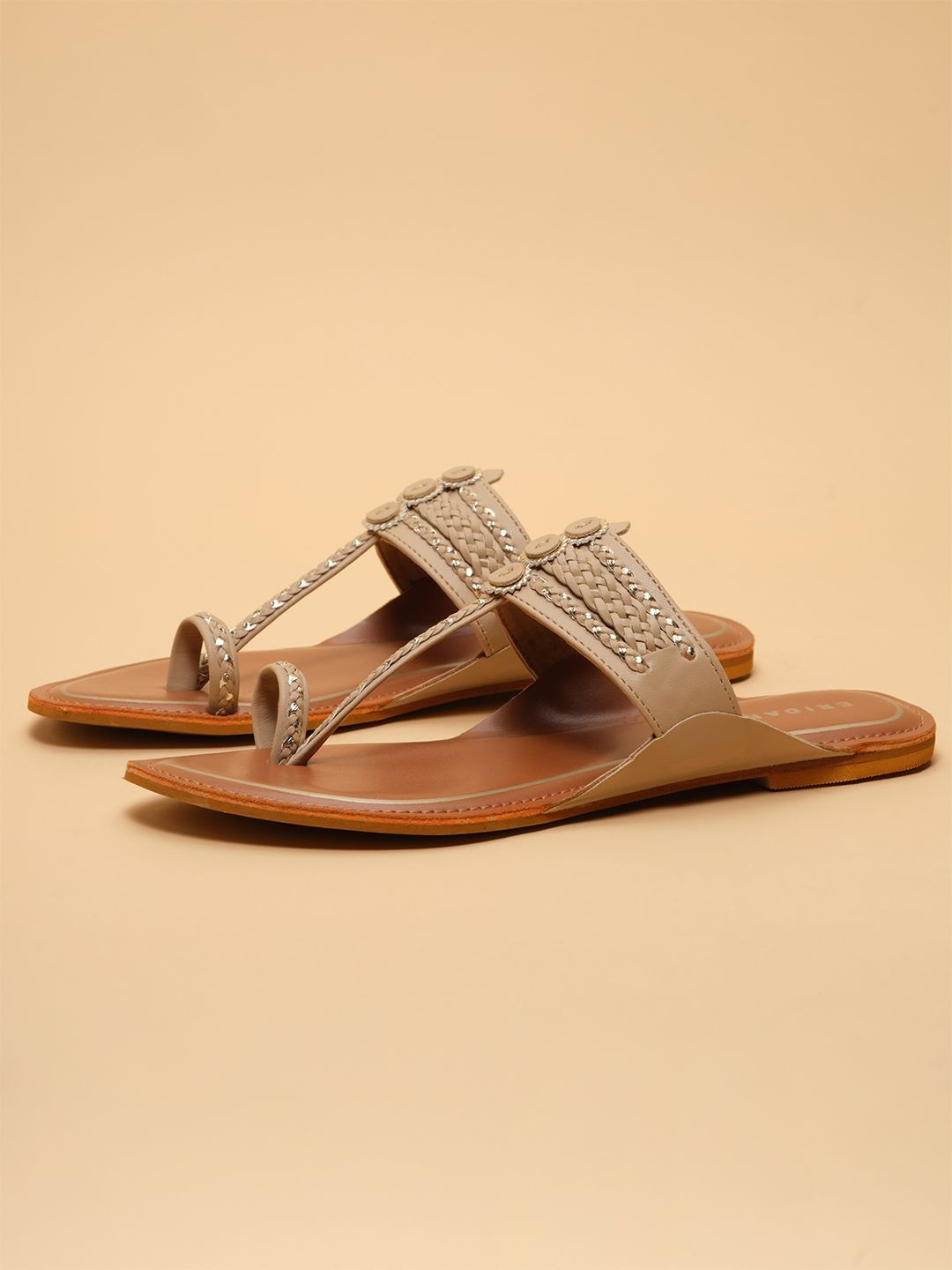 ERIDANI Women Open Toe Woven Design Azira Kolhapuri Flats