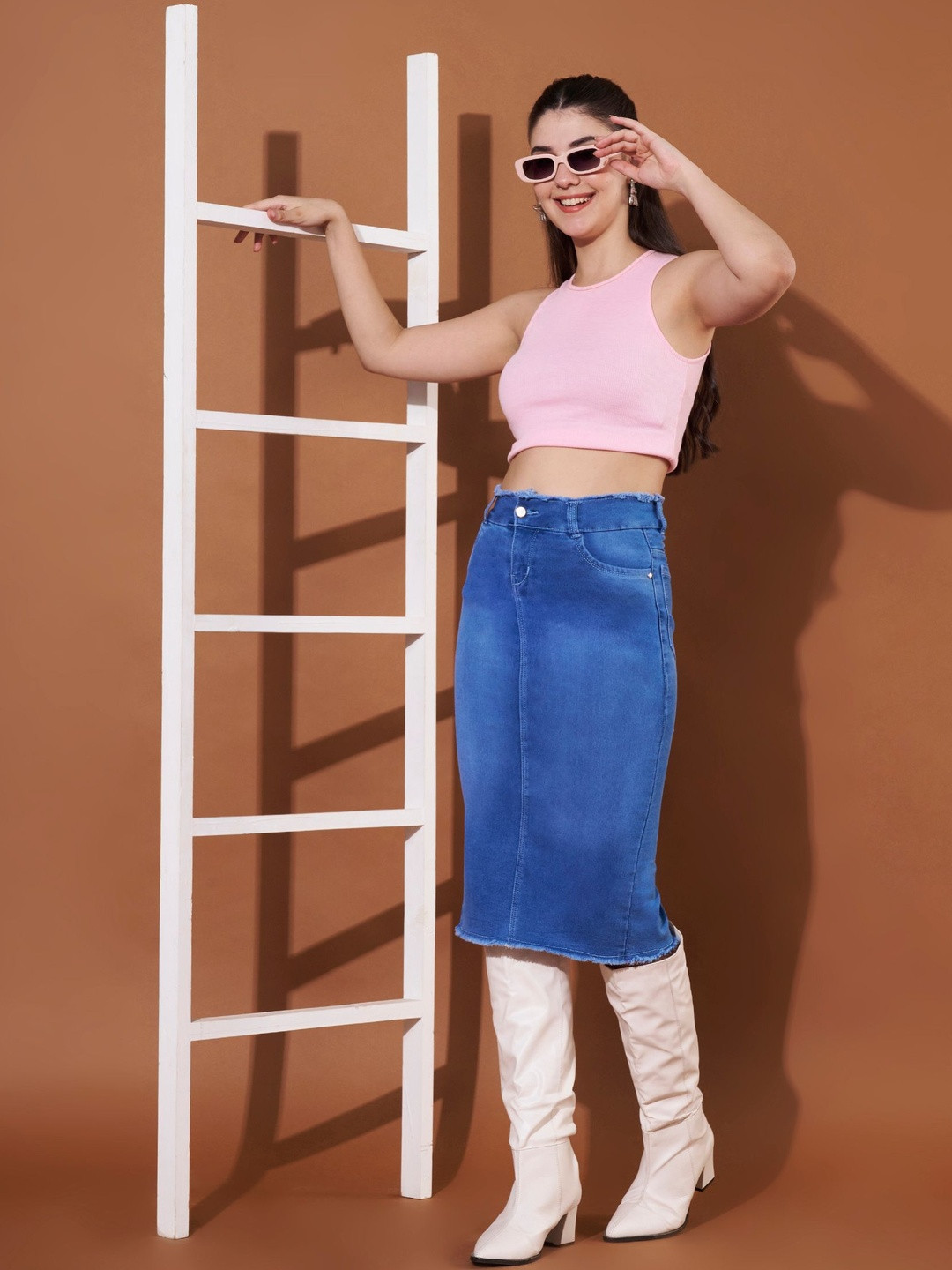 Purple Feather Women High Rise Knee Length Long Pencil Skirts