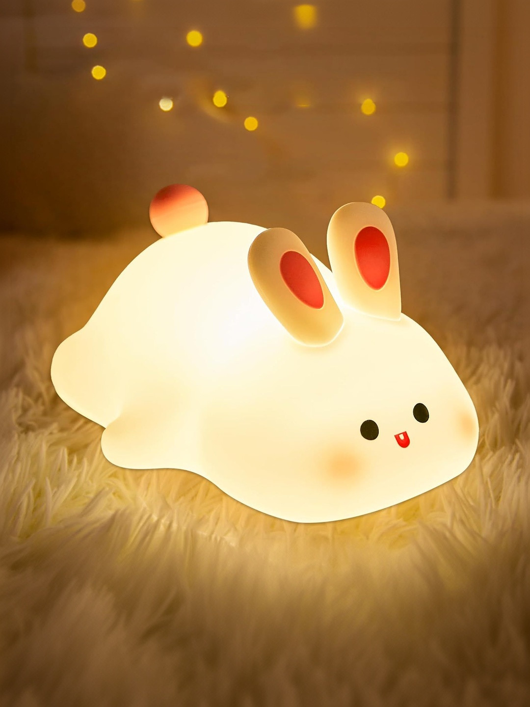 OPINA Warm Yellow Silicone Cute Sleeping Rabbit Night Lamp With Rechargeable Battery