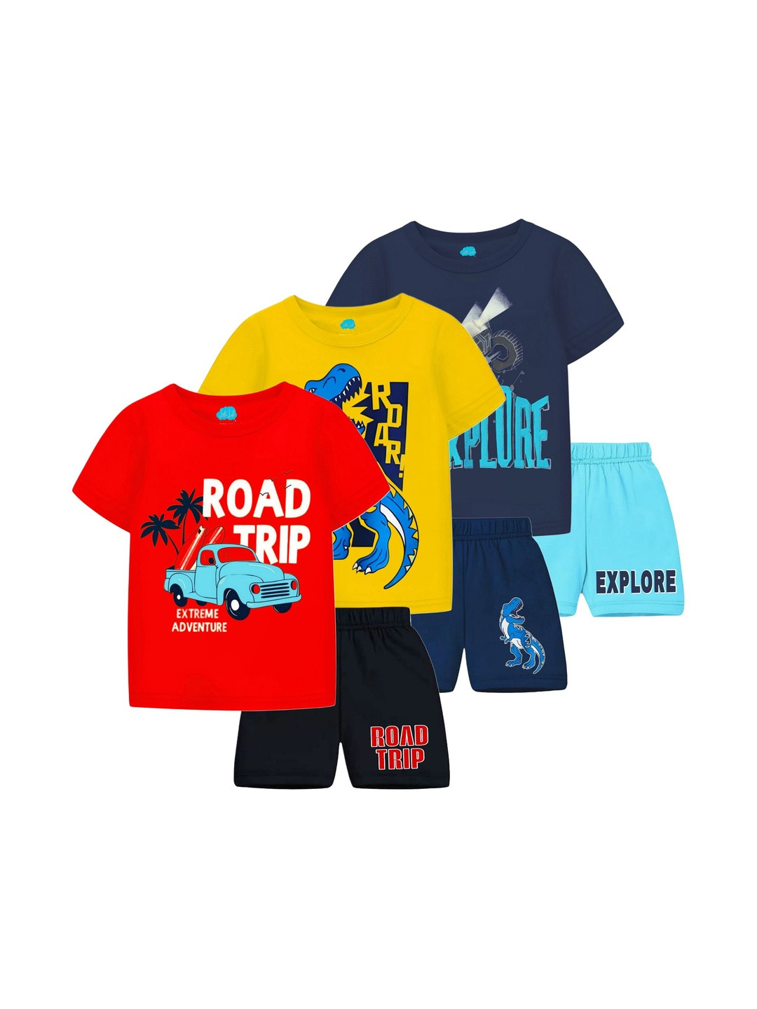 LITTLE LUSH Boys Pack Of 3 Printed T-shirts With Shorts