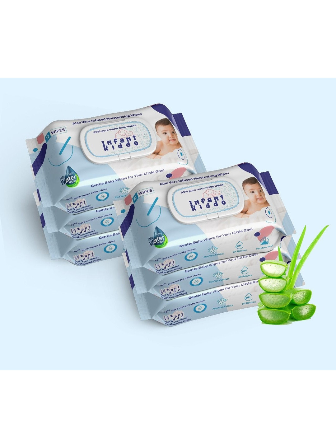 Infant Kiddo Set Of 6 Moisturising Baby Wipes - 72 Wipes Each