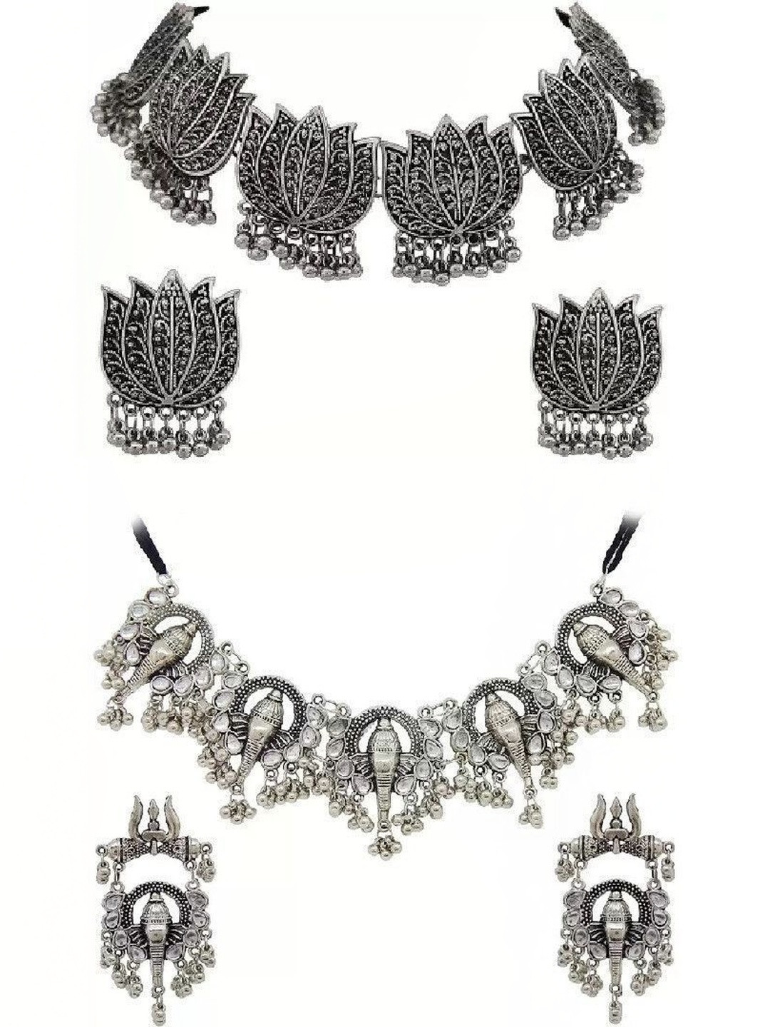 N S G Set Of 2 Silver Plated Beaded Jewellery Set