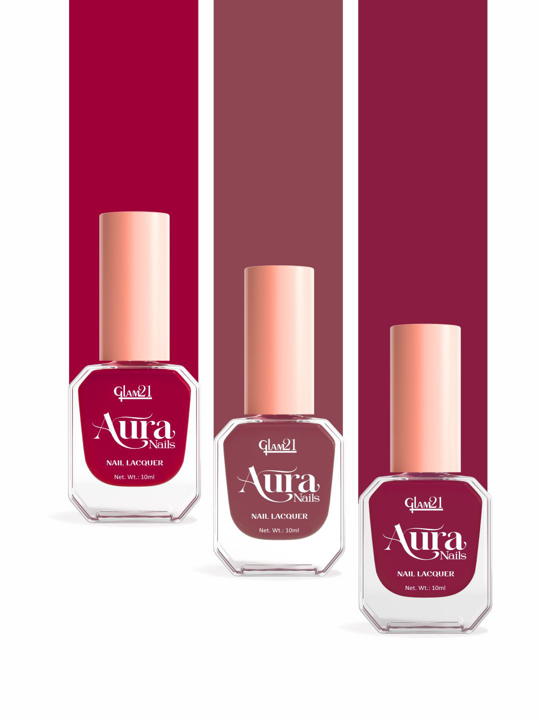 GLAM21 Aura Nails Lacquer High-Shine Nail Enamel 10ml each-Pack of 3