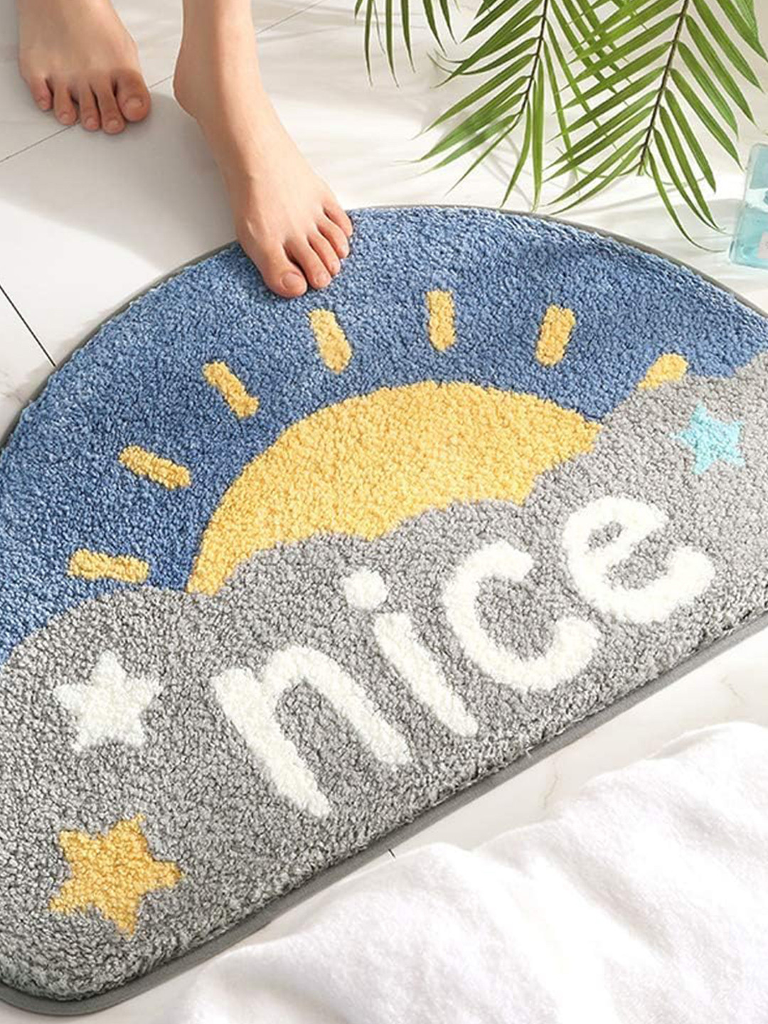 Homio Blue & Yellow Anti-Slip 2000GSM Bath Rug