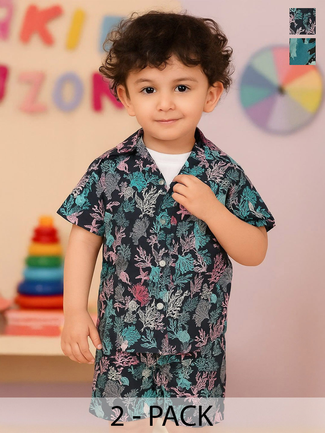 Rigo Kids Pack Of 2 Printed Shirt & Shorts Clothing  Sets