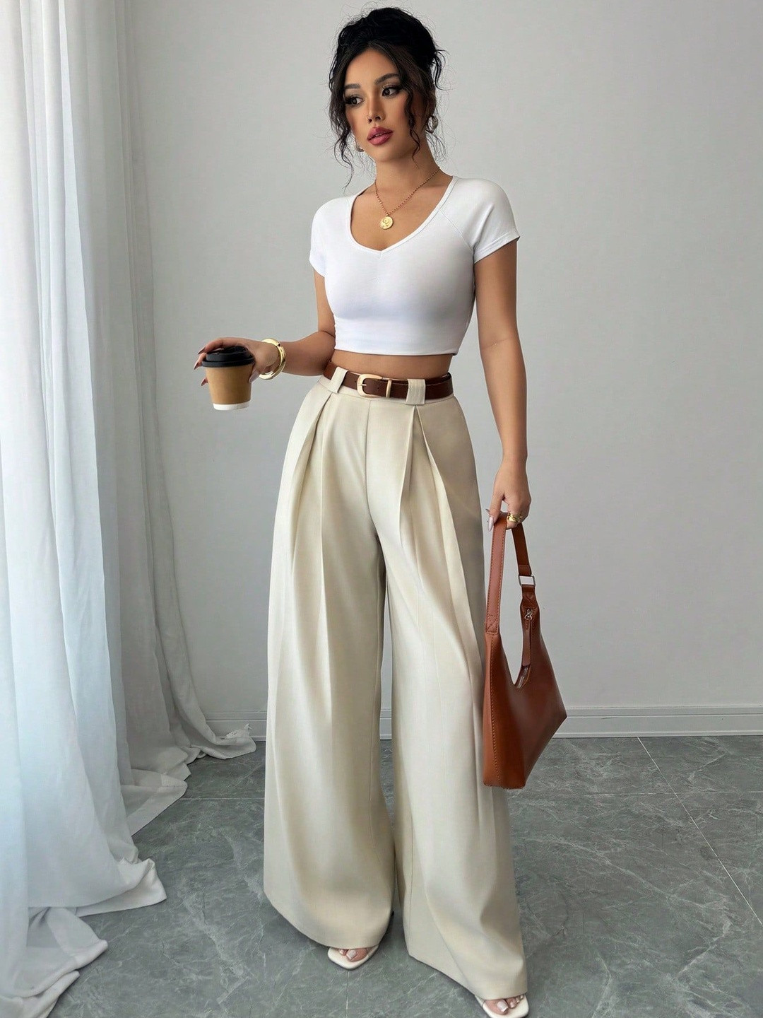 AAHWAN Women Relaxed High-Rise Loose Fit Formal Trouser