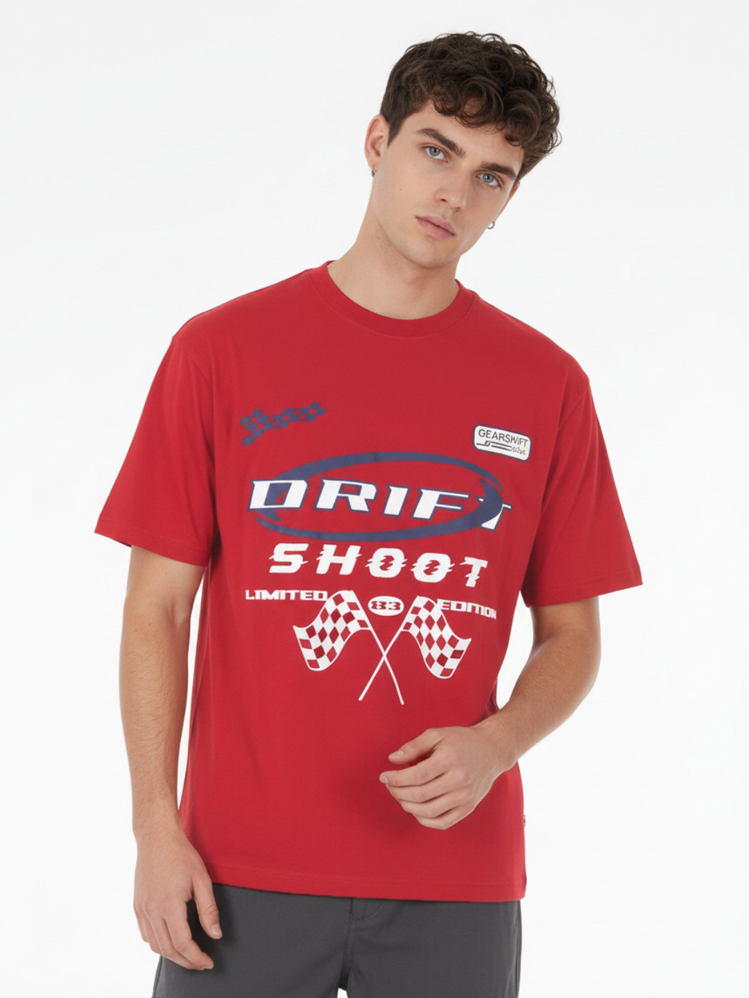 Red Typography Printed Round Neck Regular Fit T-shirt