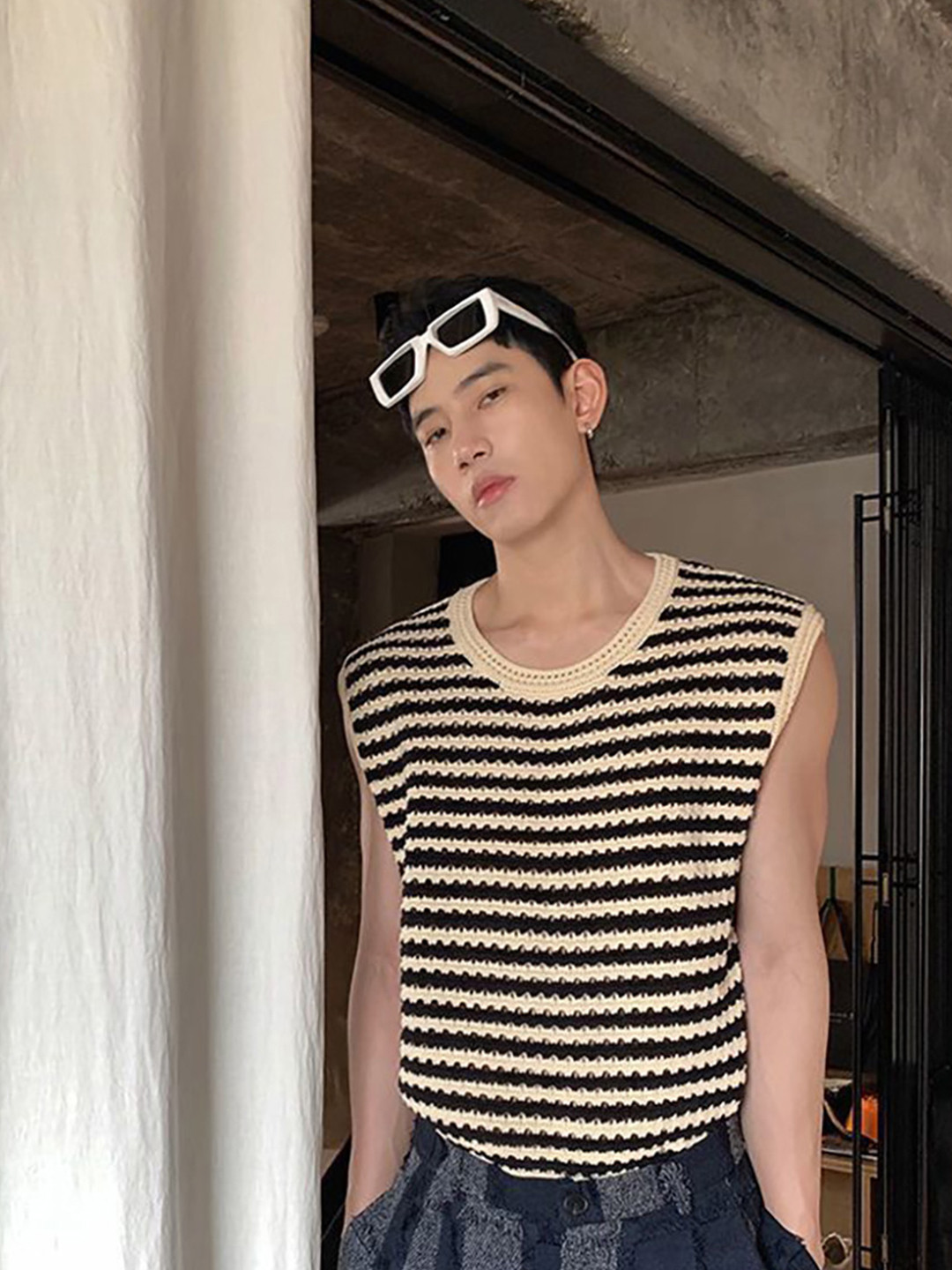 StyleCast x Revolte Men Cable Knit Printed Sweater Vest