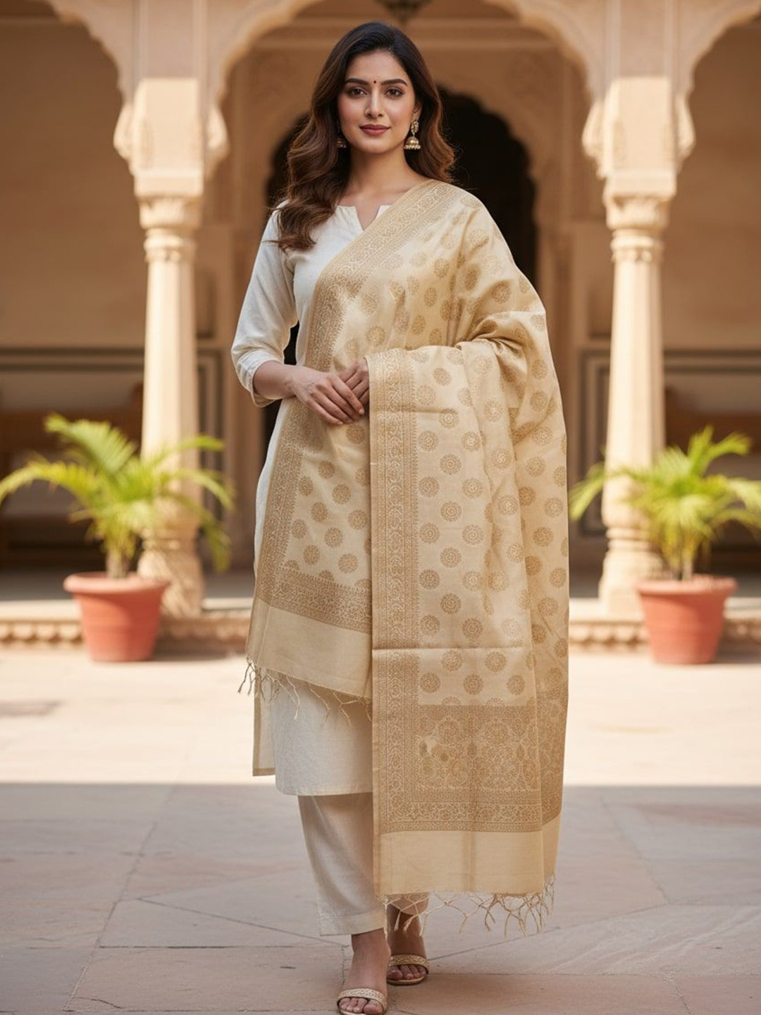 URBAN KANYA Ethnic Motifs Woven Design Banarasi Silk Dupatta