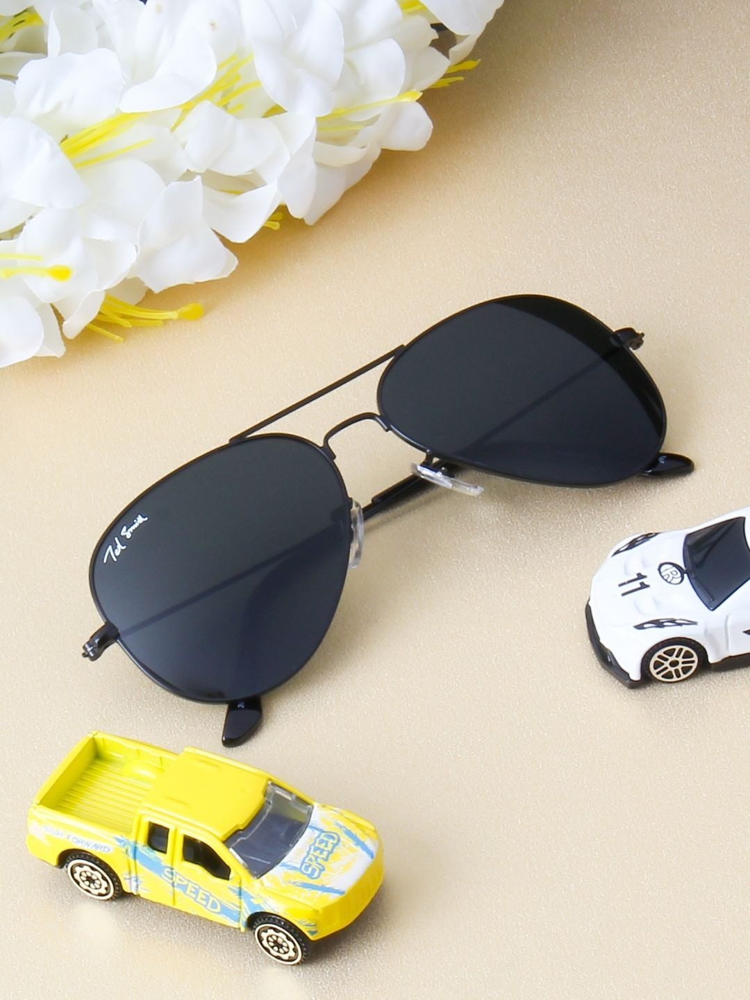 Ted Smith Unisex Aviator Black UV Protected Sunglasses With Glass Lenses