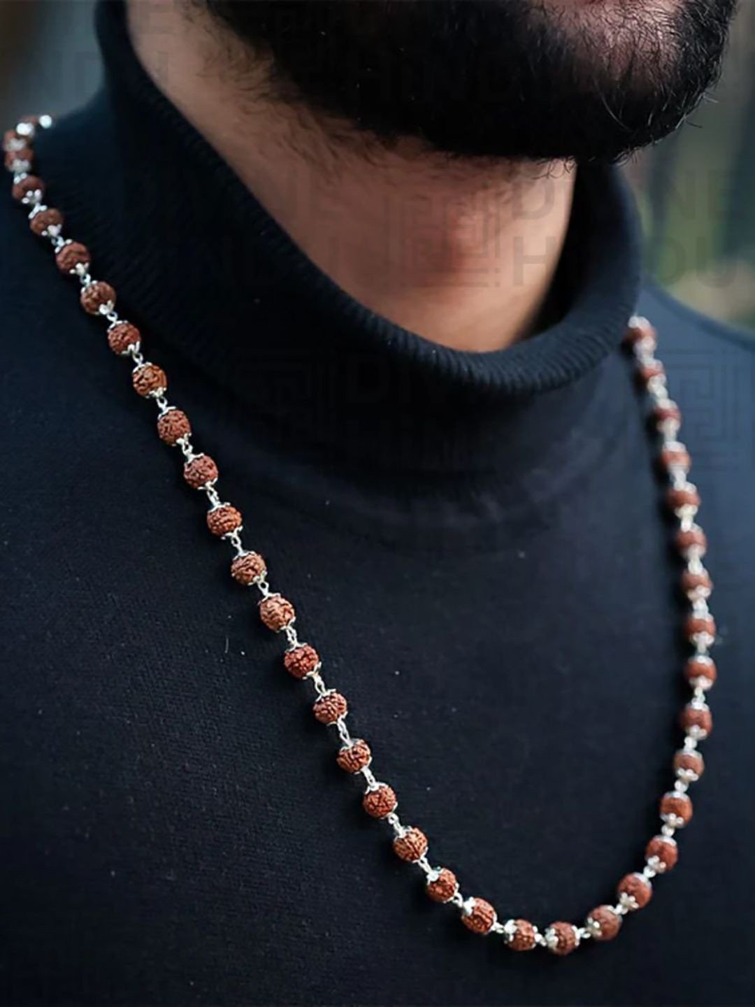 DIVINE HINDU Silver-Plated  54 Rudraksha Beaded Necklace