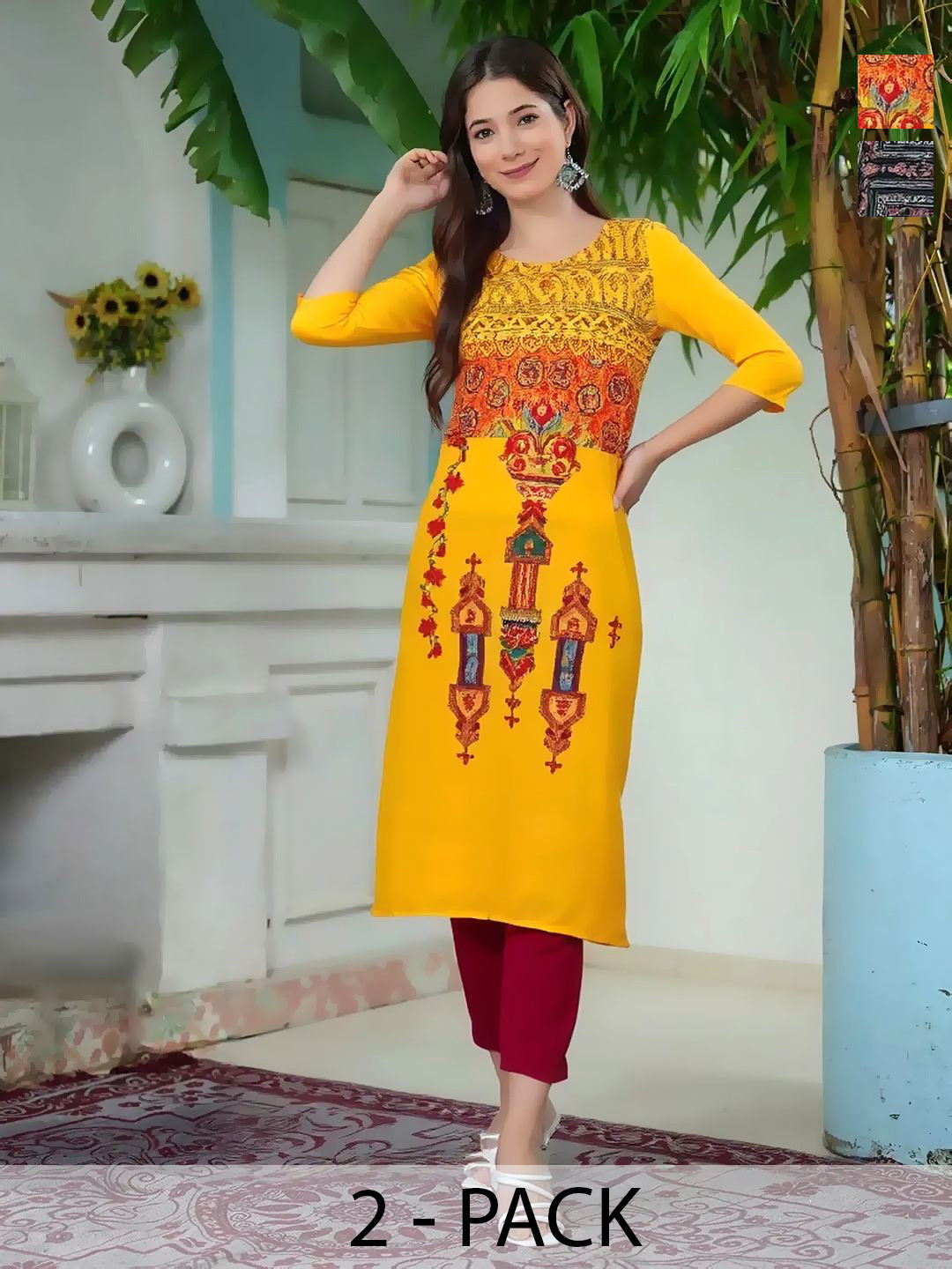 SZN Pack Of 2 Ethnic Motifs Printed Indie Kurta