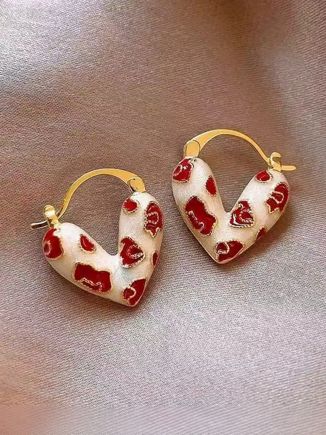 Tiso Korean Roseflower Heart Shaped Hoop Earrings