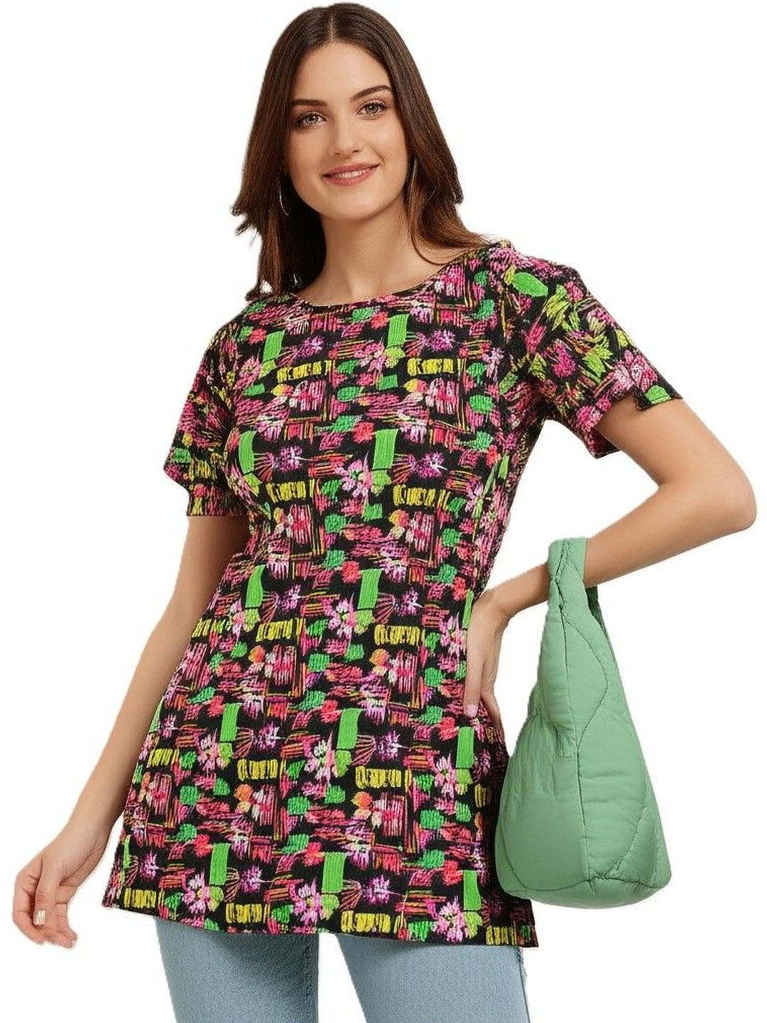 YANA FASHION Graphic Printed Cotton Peplum Top
