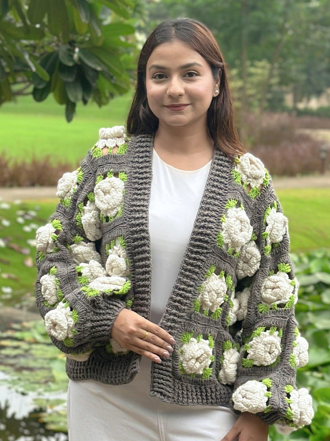 Sugercandy Floral Embroidered Long Sleeves Woollen Cardigan