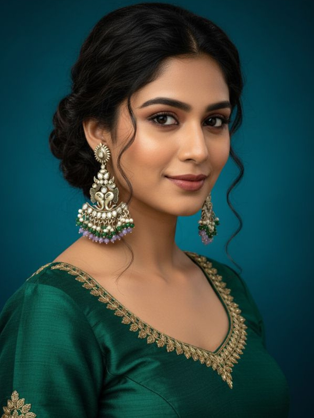 BFC - BUY FOR CHANGE Gold-Plated Kundan Studded And Beaded Elephant Shaped Drop Earrings