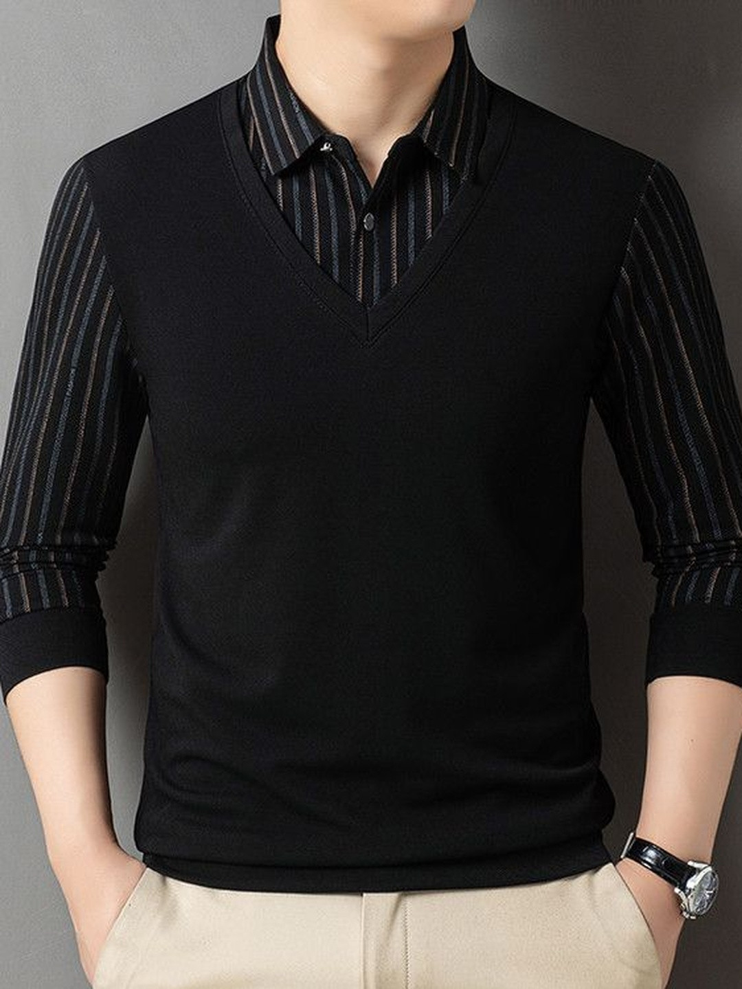StyleCast x Revolte Men V-Neck Raw Edge T-shirt