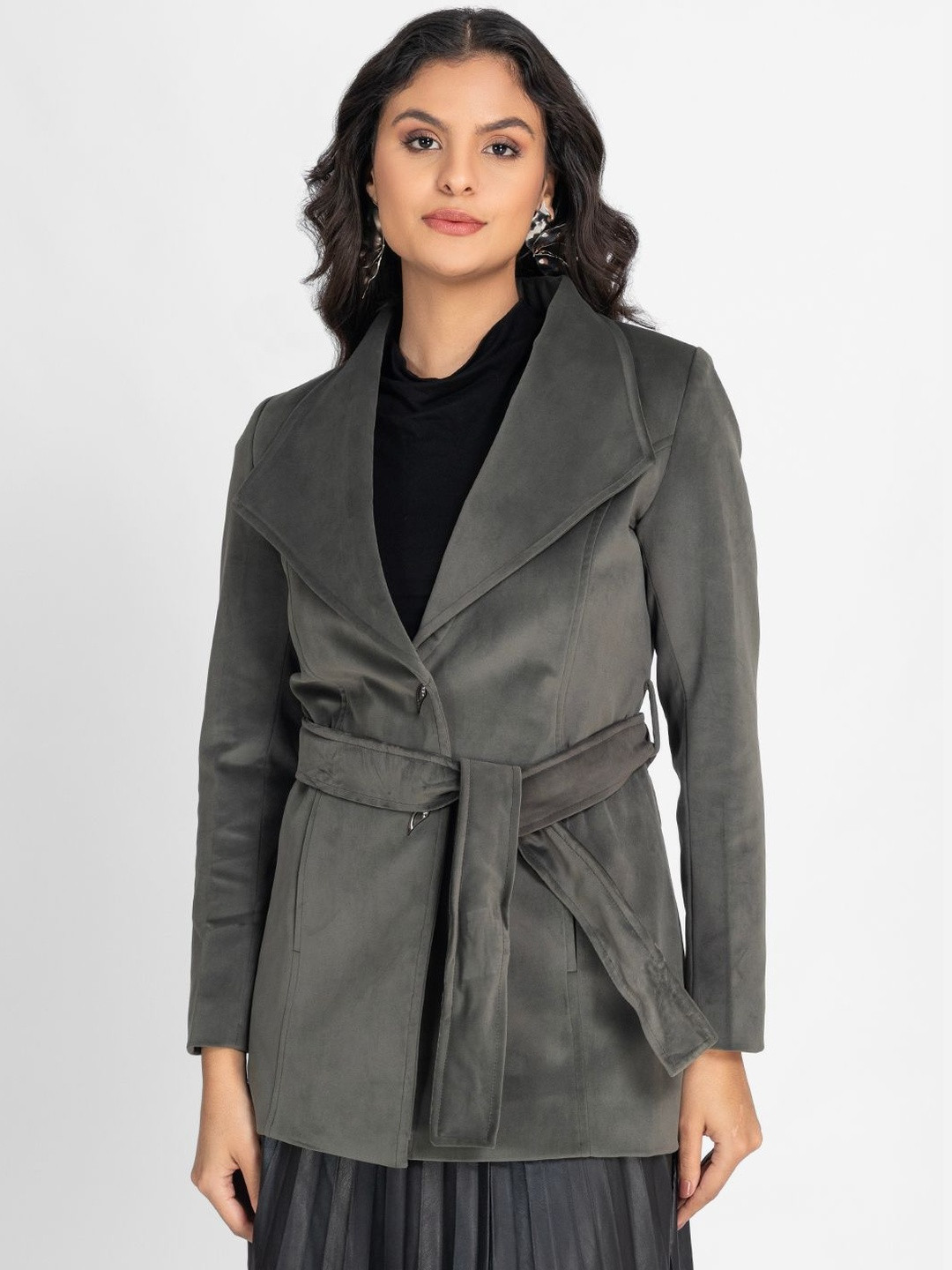 LURE URBAN Flannel Single-Breasted Notched Lapel Overcoat the Belt