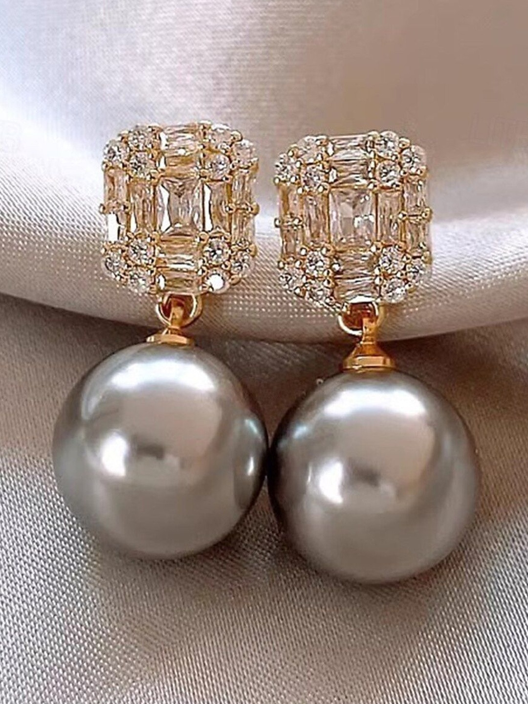 I Style Right Artificial Stones Studded Geometric Shaped Drop Earrings