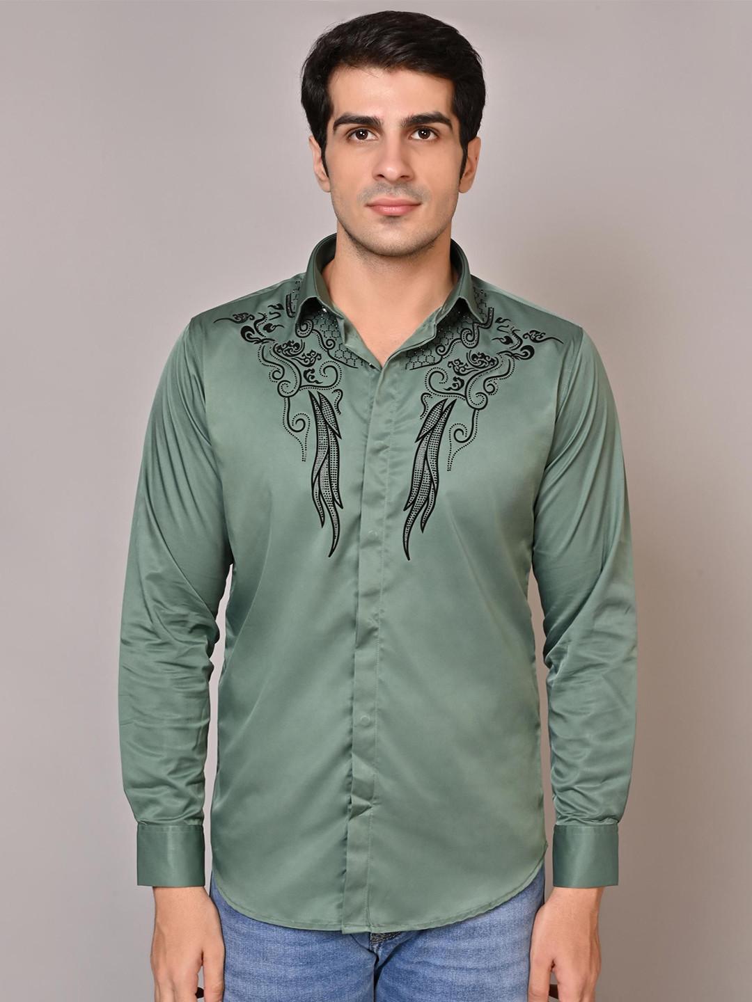 WHITE APPLE JNS Men Slim Fit Printed Party Shirt