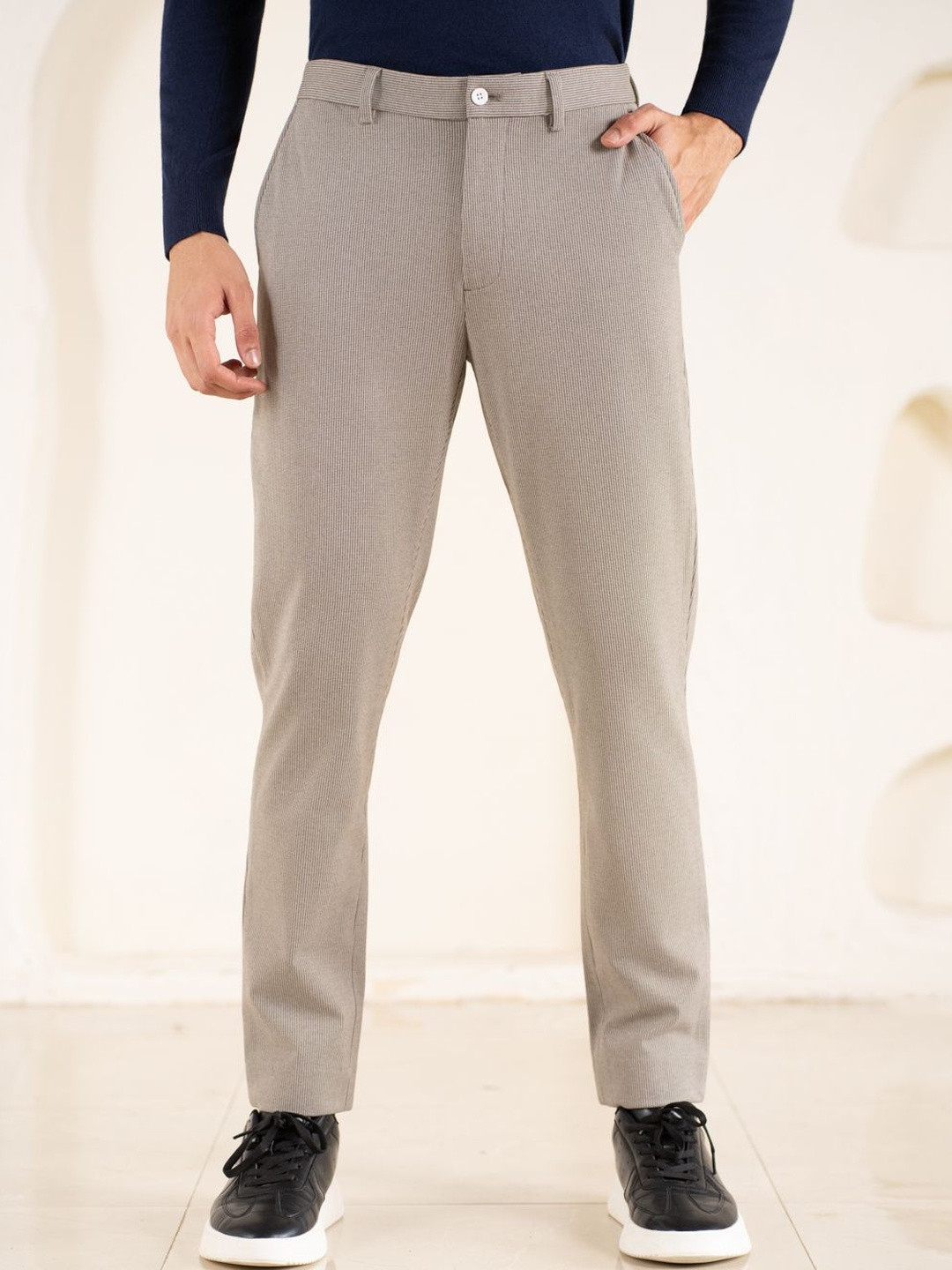 The Pant Project Power Stretch Men Smart Slim Fit Houndstooth Textured Non Iron Trousers
