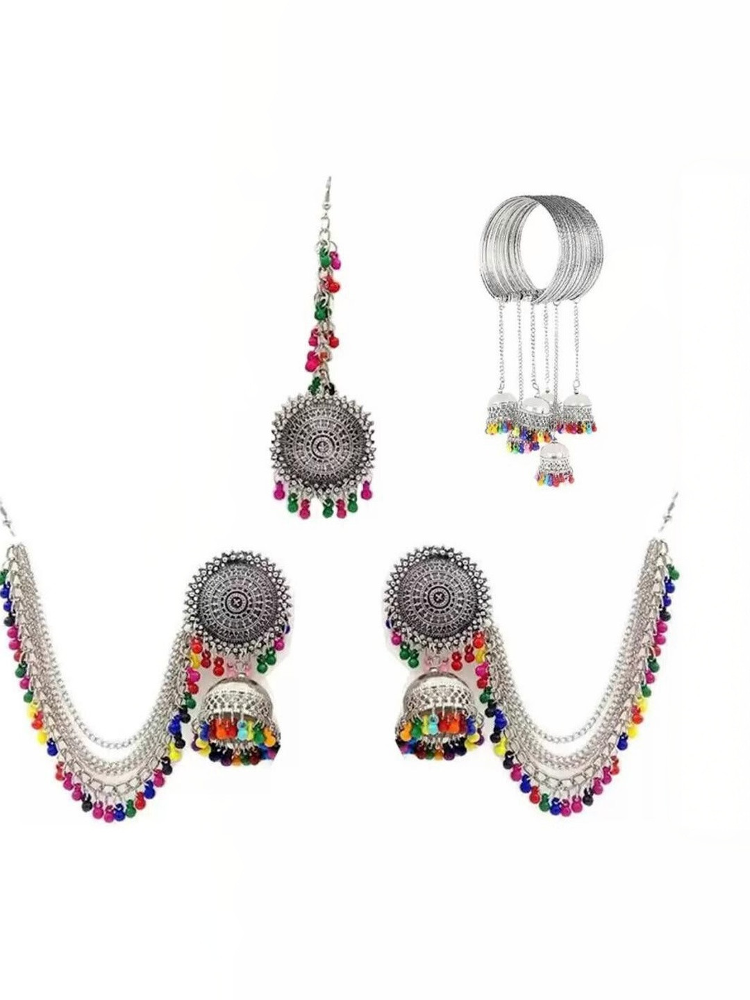 Nermosa Silver-plated Oxidise & Beaded Jewellery Set