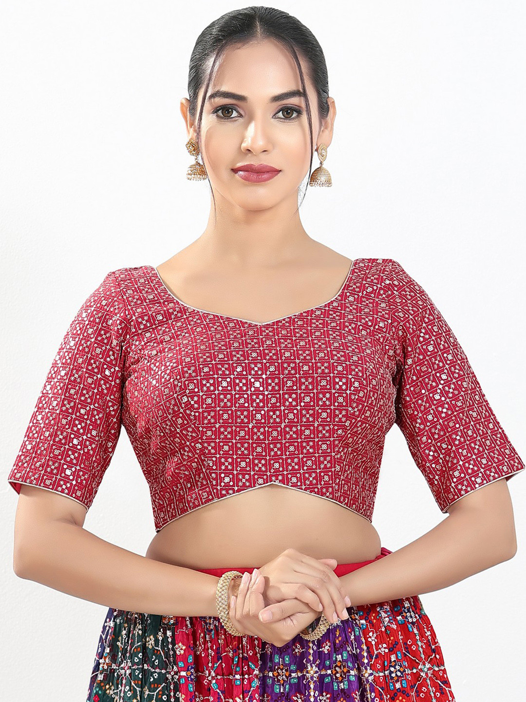 VAMAS - THE DESIGNER BLOUSES Sequined Embellished Silk Padded Saree Blouse