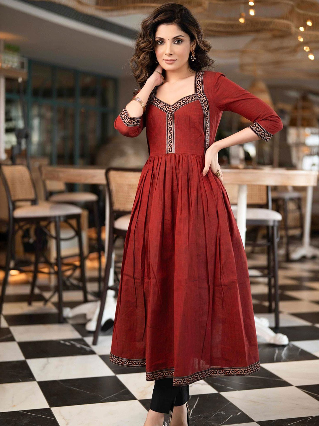 SUJATRA Women Ethnic Motifs Embellished Thread Work Anarkali Kurta